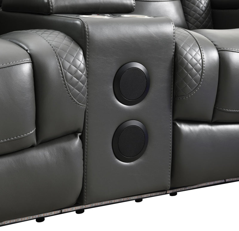 U93 - LED Power Reclining With Power Headrest, And Drop Down Table Sofa - Gray