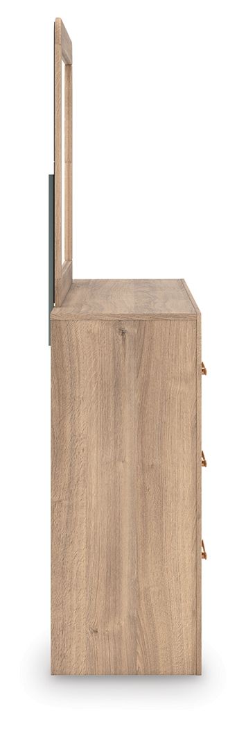 Kinlanni - 4 Pc. - Queen Panel Bed, Dresser, Mirror And Nightstand - Tan