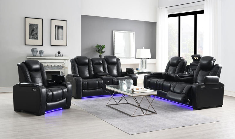 U92 - LED Power Reclining With Power Headrest, Bluetooth Speaker, And Drop Down Table Loveseat - Black