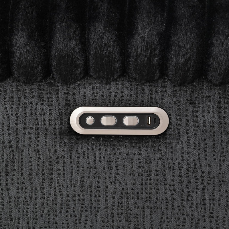 U161 - Corduroy Power LED Reclining Chair - Black