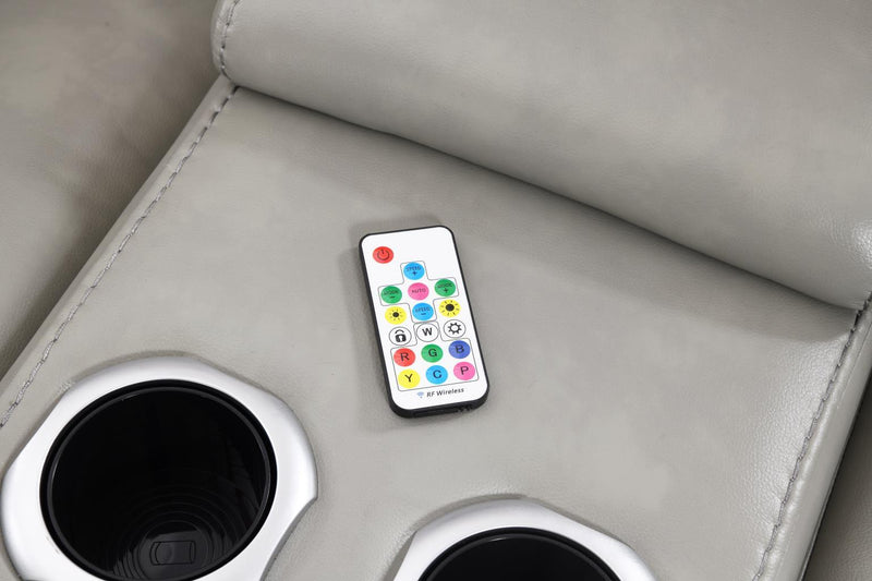 U55 - 3 Piece Power Sectional With Bluetooth Speaker, And Wireless Charger, Multi Color LED - Gray / Beige