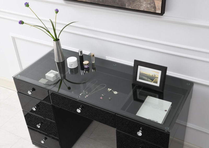 G-316 - Glamour Vanity Set (MDF Dresser + Mirror Bluetooth Speaker With Lights) - Black