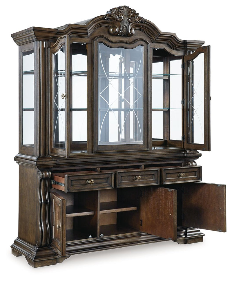 Maylee - 11 Pc. - Dining Extension Table, 4 Side Chairs, 2 Arm Chairs, Storage Bench, Buffet And Hutch - Dark Brown