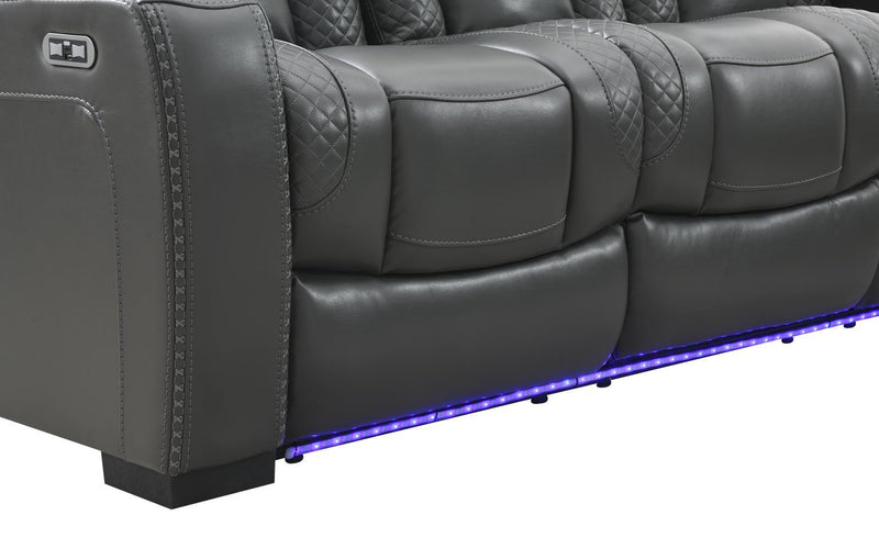 U93 - LED Power Reclining With Power Headrest, Bluetooth Speaker, And Drop Down Table Loveseat - Dark Gray