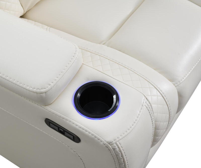 U94 - LED Power Reclining With Power Headrest, Bluetooth Speaker, And Drop Down Table Loveseat - White