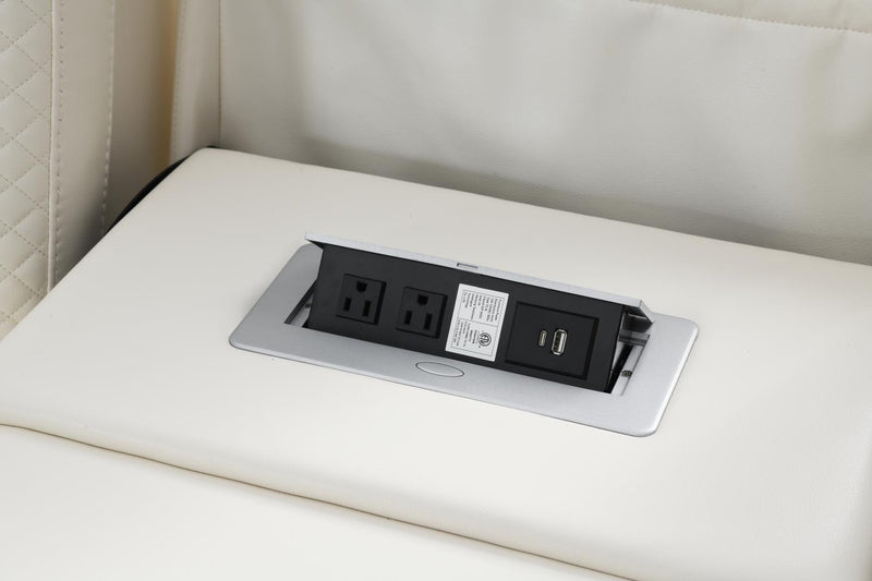 U94 - LED Power Reclining With Power Headrest, And Drop Down Table Sofa - White