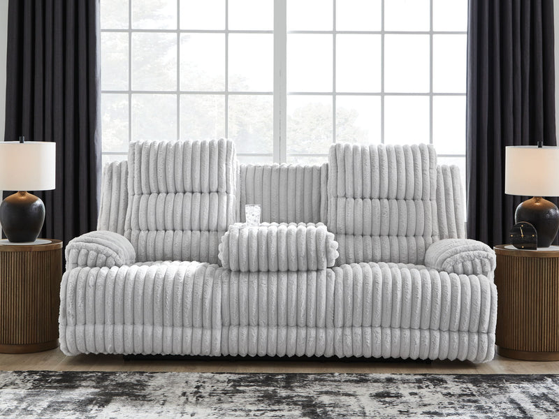 Rhines Falls - Reclining Power Sofa With Drop Down Table - Alloy