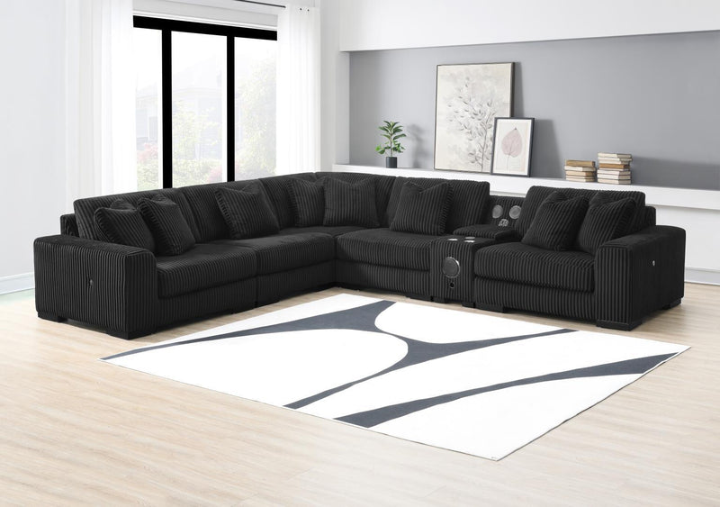 U242 - 7 Piece Setional With Right Chaise (1 RAF Chaise + 3 Armless Chair + 1 LAF + 1 Wedge + 1 Console) - Without Ottoman - Black