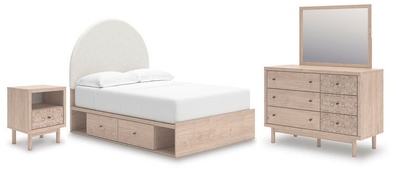 Arloster - 4 Pc. - Full Panel Storage Bed, Dresser, Mirror And Nightstand - Tan