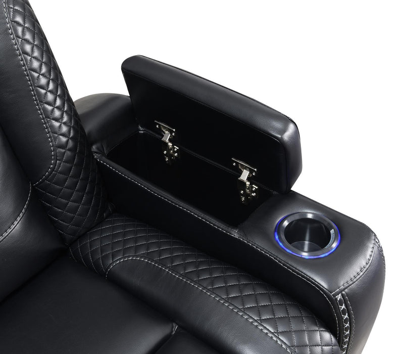 U92 - LED Power Reclining With Power Headrest, And Drop Down Table Sofa - Black