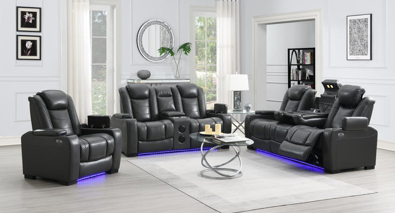 U93 - LED Power Reclining With Power Headrest, And Drop Down Table Sofa - Gray