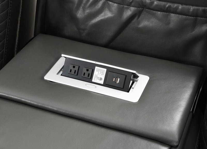 U93 - LED Power Reclining With Power Headrest, And Drop Down Table Sofa - Gray