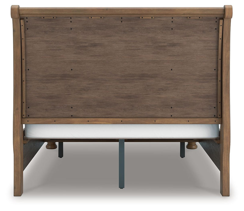 Feddinger - 3 Pc. - Queen Sleigh Storage Bed, Dresser And Mirror - Medium Brown