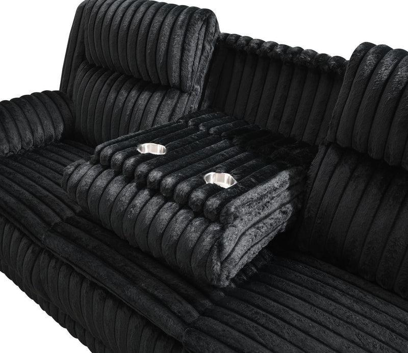 U112 - Corduroy Motion Sofa With Dropdown - Black