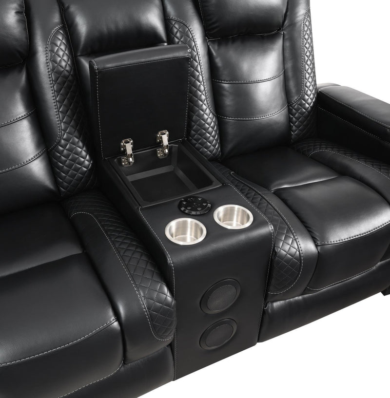 U92 - LED Power Reclining With Power Headrest, And Drop Down Table Sofa - Black