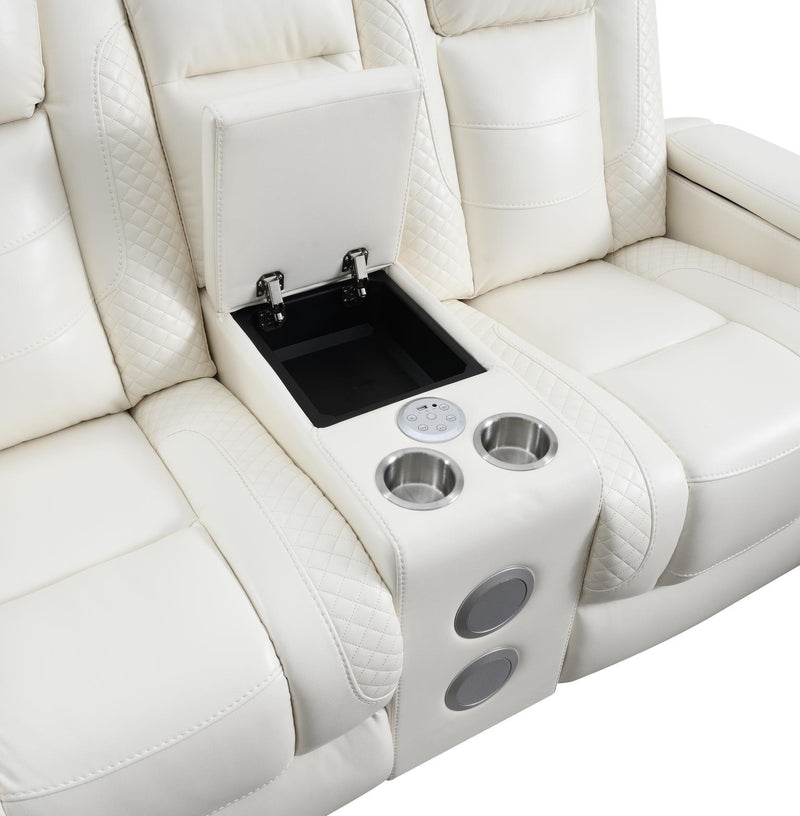 U94 - LED Power Reclining With Power Headrest, And Drop Down Table Sofa - White