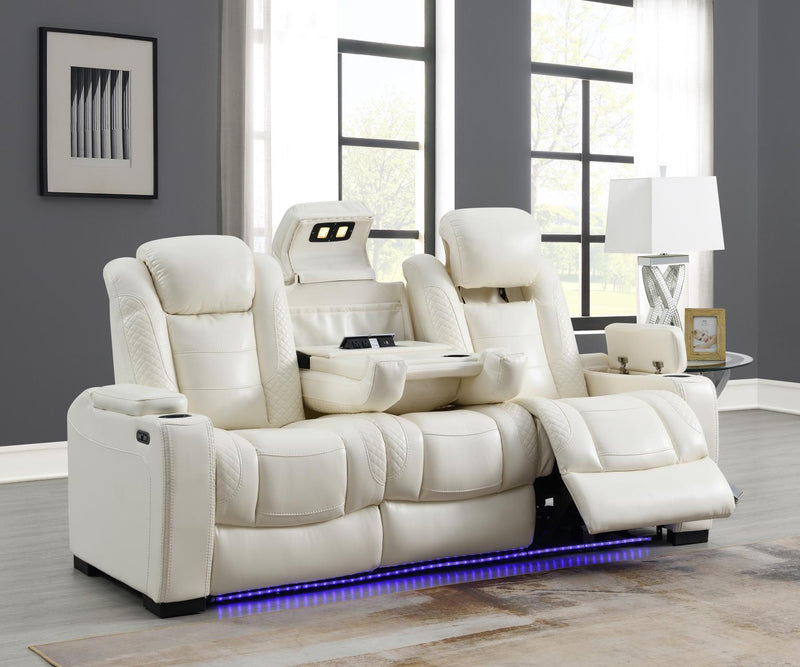 U94 - LED Power Reclining With Power Headrest, And Drop Down Table Sofa - White