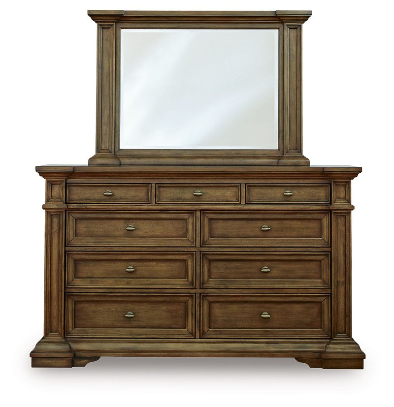 Frantanna - 3 Pc. - Queen Panel Storage Bed, Dresser And Mirror - Brown