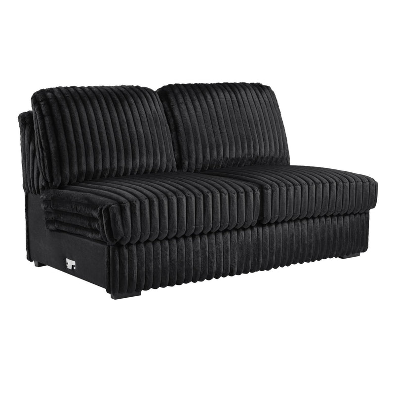 U259 - Corduroy Power Reclining 4 Piece Sectional With 2 Wireless Charger - Black