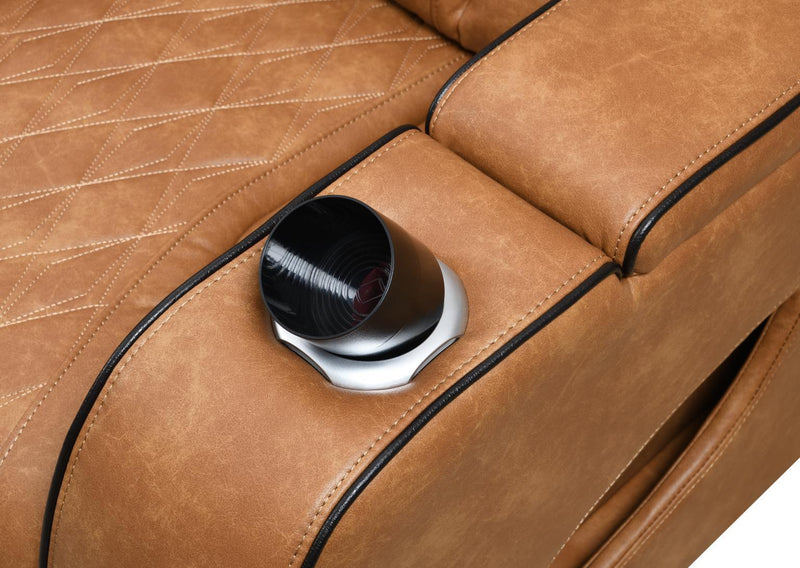 U12 - 3 Piece Power LED Sectional, Power Headrest, Heat, Massage Wireless Charger, And USB - Brown