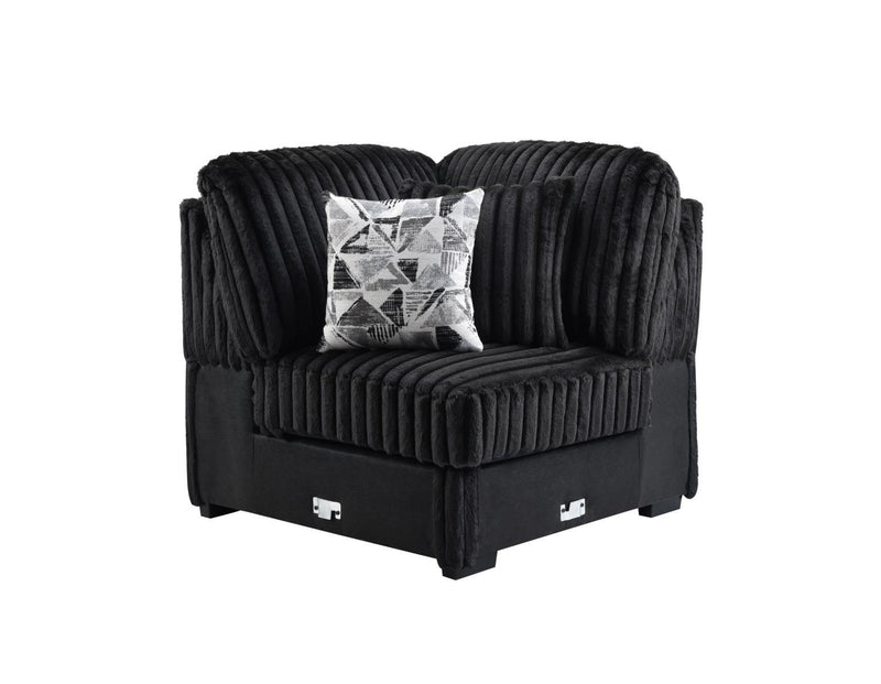 U259 - Corduroy Power Reclining 4 Piece Sectional With 2 Wireless Charger - Black