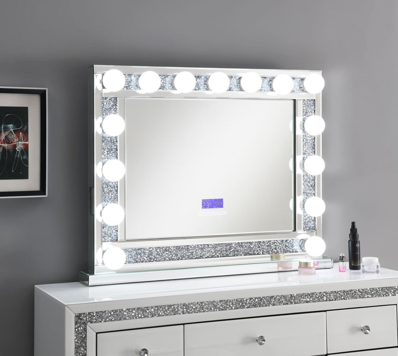 G-310 - Glamour Vanity Set (MDF Dresser + Mirror Bluetooth Speaker With Lights) - Pearl Silver