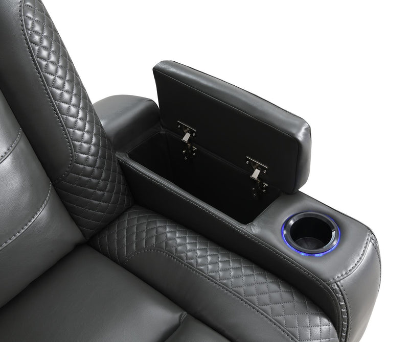 U93 - LED Power Reclining With Power Headrest, Bluetooth Speaker, And Drop Down Table Loveseat - Dark Gray