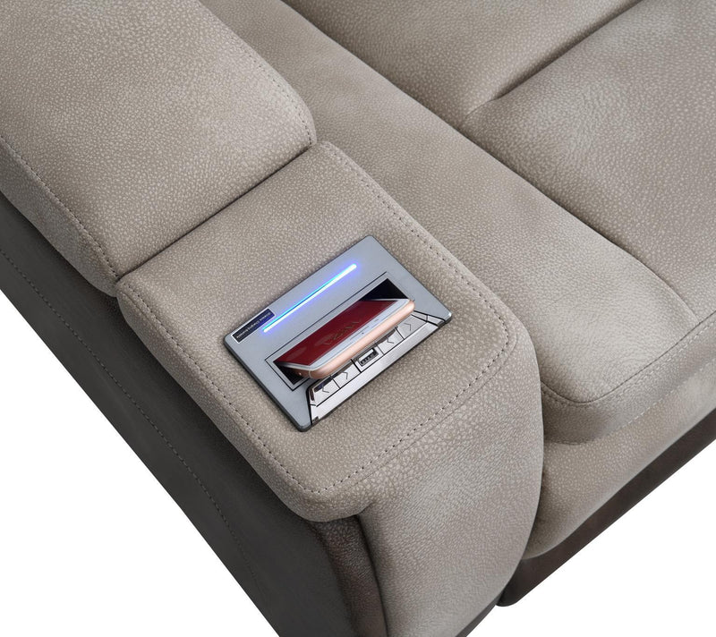U78 - Power Reclining Sofa With Power Headrest, Reading Light, Magzine Pocket, Storage Arms / USB And Wireles Charger - Sand / Brown