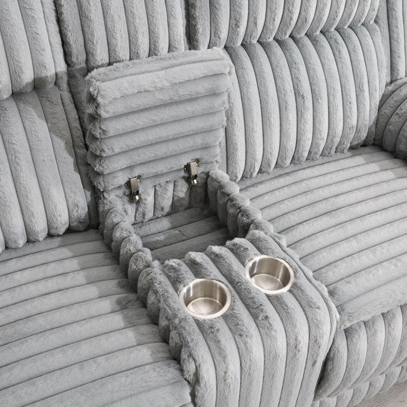 U113 - Corduroy Motion Sofa With Dropdown - Gray