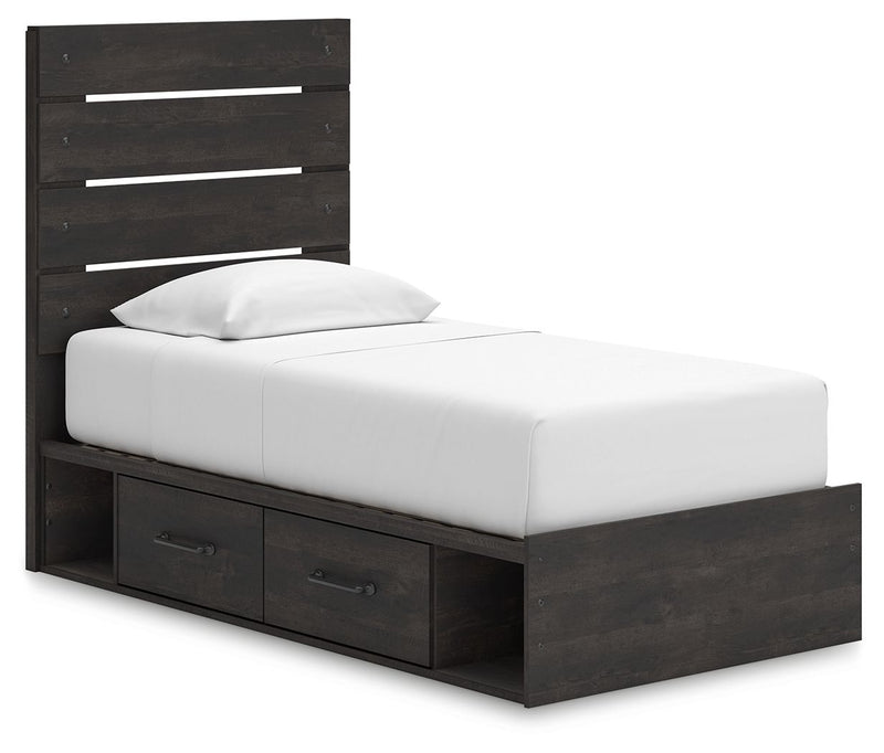 Hollivern - 4 Pc. - Twin Panel Storage Bed, Dresser, Mirror And Chest - Dark Gray