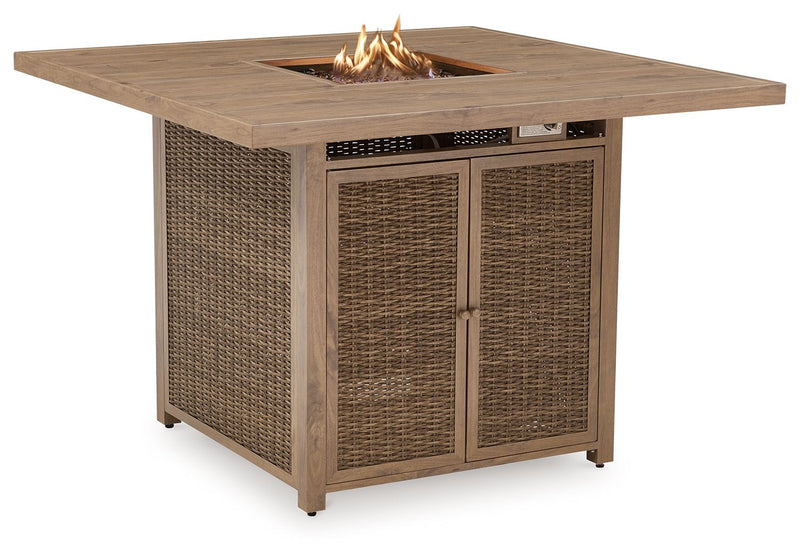 Walton Bridge - Square Bar Table W/Fire Pit - Driftwood