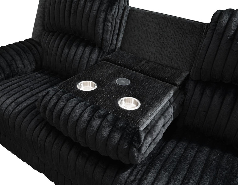 U161 - Corduroy Power LED Reclining Sofa - Black