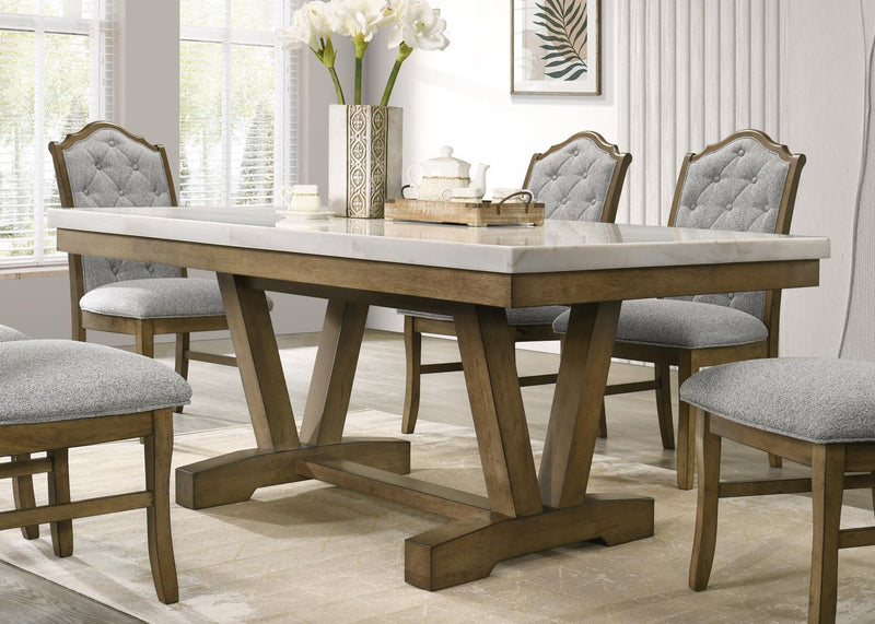 D074 - Rectangular Dining Table - Dark Dry Brush / Bianco Crown Marble