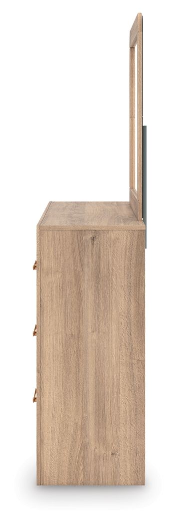 Kinlanni - 3 Pc. - Queen Upholstered Panel Bed, Dresser And Mirror - Tan