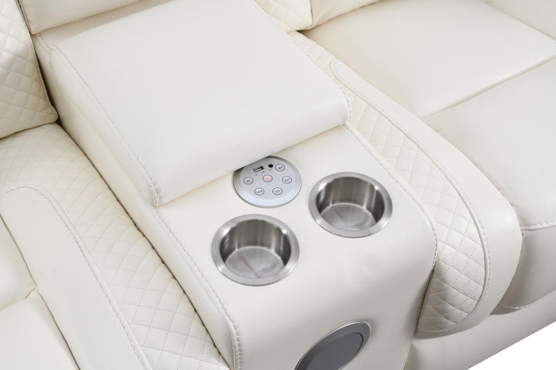 U94 - LED Power Reclining With Power Headrest, And Drop Down Table Sofa - White