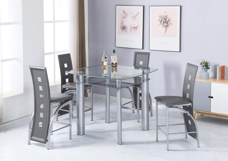 D324 - 5 Piece Dining Room Set (Pub Table, 4 Chairs) - Pearl Silver