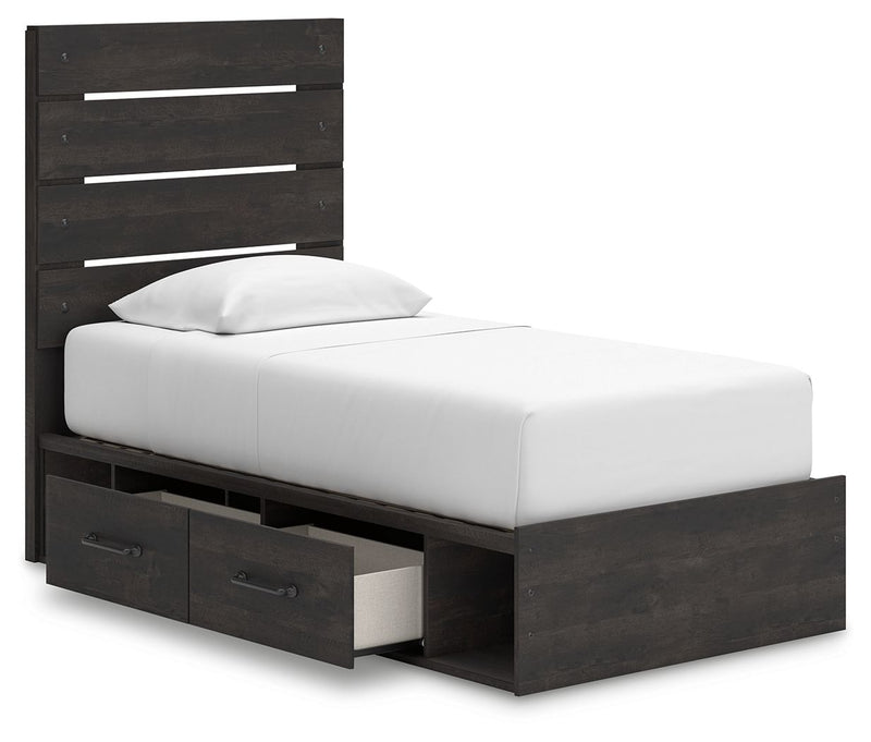 Hollivern - 4 Pc. - Twin Panel Storage Bed, Dresser, Mirror And Chest - Dark Gray