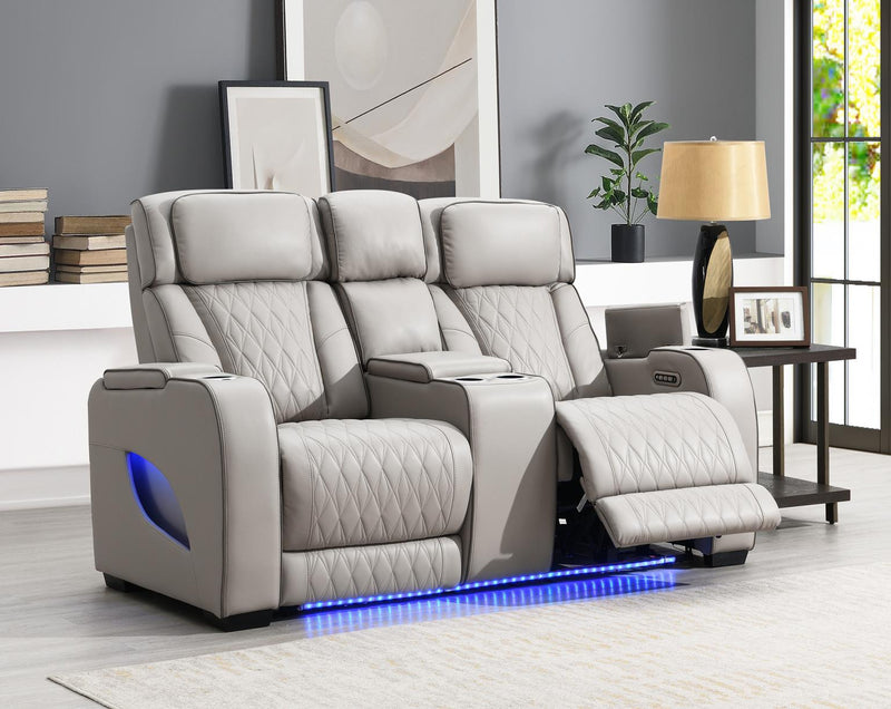 U71 - Power Reclining Loveseat With Power Headrest, Massage, Heat, Ambient Light, Storage Arms / USB And Wireless Charger - Gray