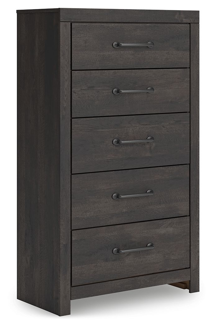 Hollivern - 4 Pc. - Twin Panel Storage Bed, Dresser, Mirror And Chest - Dark Gray