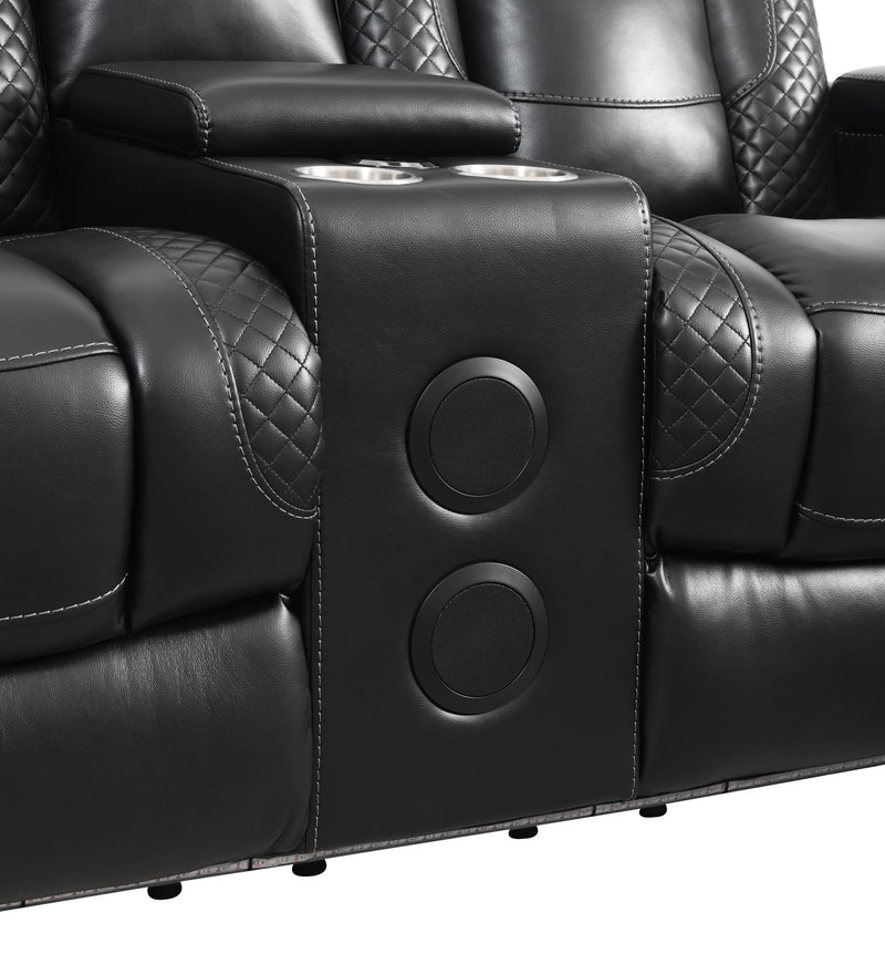 U92 - LED Power Reclining With Power Headrest, And Drop Down Table Sofa - Black